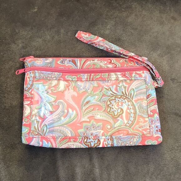 Paisley floral wristlet id card wallet purse clutch pink purse - Picture 2 of 10